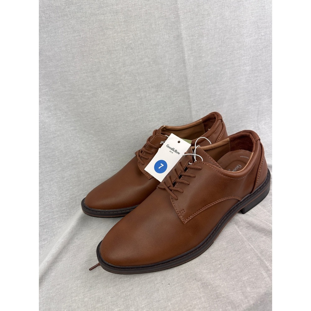 Goodfellow & Co Mens Cognac Brown Memory Foam Dress Shoes Size 7‎ Derby Lace Up